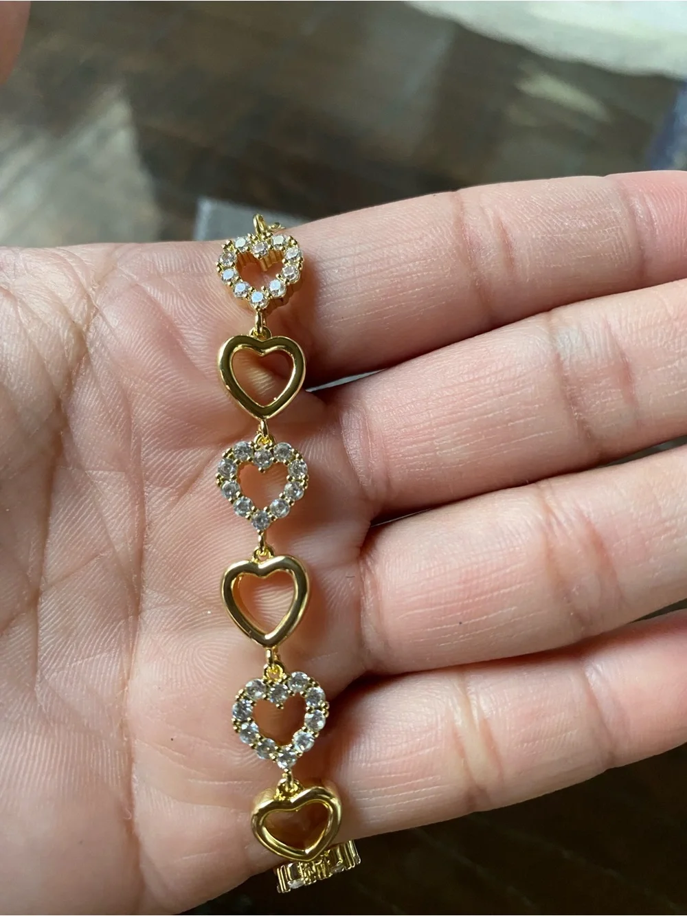 Gold Plated Heart Link Bracelet with Crystal Accents